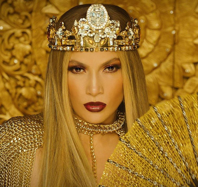 JLo Rocks Natalia Fedner Gold Crystal Hand Fan in El Anillo Music Video