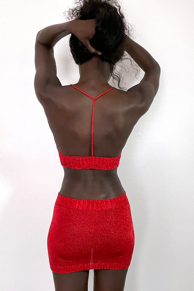 Sparkly Yarn Knit Mini Skirt