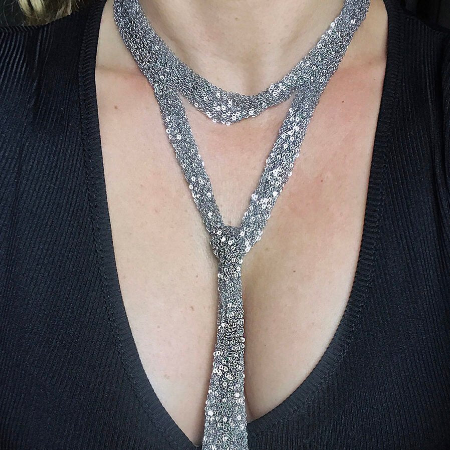 Chain Skinny Scarf Necklace - Sterling Silver
