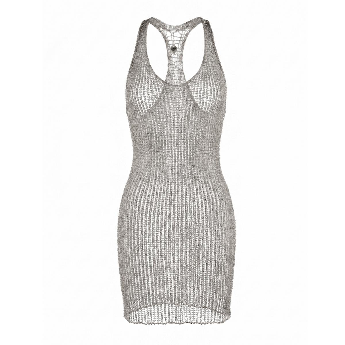 Metal Mini Dress - Chainmail Style - Rhodium