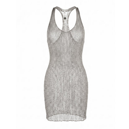 Metal Mini Dress - Chainmail Style - Rhodium