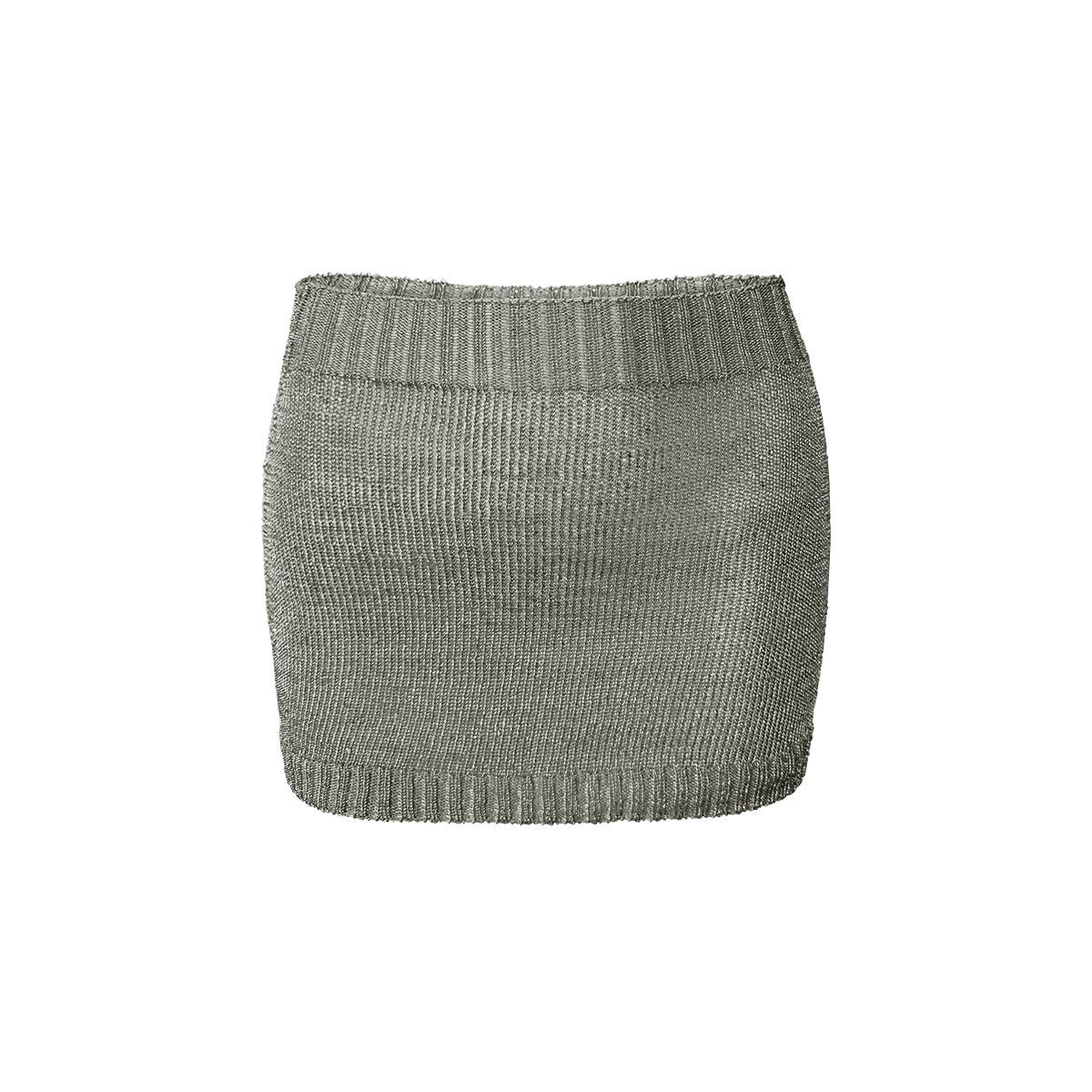 Sparkly Yarn Knit Mini Skirt - Silver