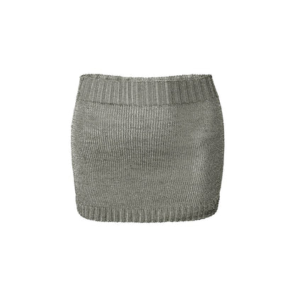 Sparkly Yarn Knit Mini Skirt - Silver